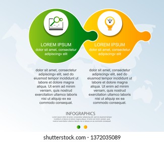 Modern 3D vector illustration. Circular infographic template with two elements. Icons and text. Designed for business, presentations, web design, applications, interfaces, diagrams with 2 steps.