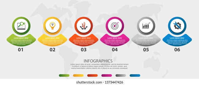 Modern 3D vector illustration. Circular infographic template with six elements, icons and figures. Designed for business, presentations, web design, applications, interfaces, diagrams with 6 steps.