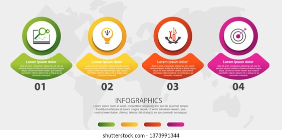 Modern 3D vector illustration. Circular infographic template with four elements, icons and figures. Designed for business, presentations, web design, applications, interfaces, diagrams with 4 steps