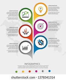 Modern 3D vector illustration. Circular infographic template with six elements, icons and figures. Designed for business, presentations, web design, applications, interfaces, diagrams with 6 steps.