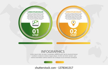 Modern 3D vector illustration. Circular infographic template with two elements. Icons and text. Designed for business, presentations, web design, applications, interfaces, diagrams with 2 steps