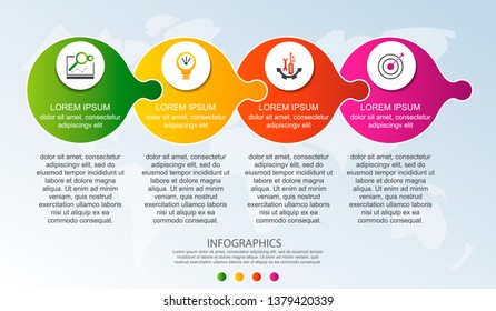 Modern 3D vector illustration. Circular infographic template with four elements. Icons and text. Designed for business, presentations, web design, applications, interfaces, diagrams with 4 steps