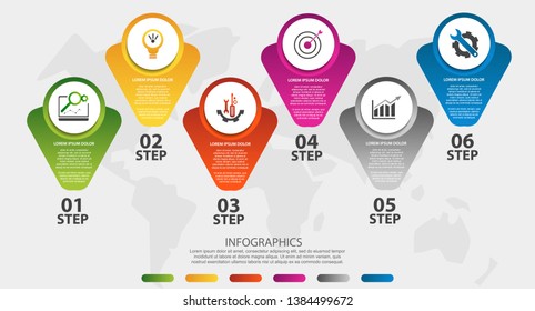 Modern 3D vector illustration. Circular infographic template with six elements, icons and figures. Designed for business, presentations, web design, applications, interfaces, diagrams with 6 steps.