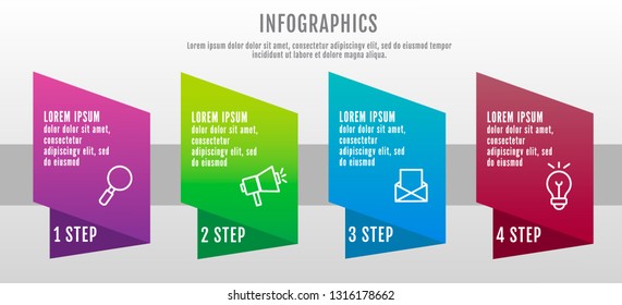 Modern 3D vector illustration data visualization. Infographic template with four elements, options and parts. Designed for business, presentations, web design, interface 4 step diagrams.