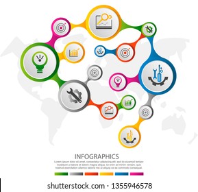 Modern 3D vector illustration in the form of the human brain. Infographic template with circles and icons. Designed for business, presentations, workflow layout, diagrams, health.
