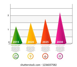 Modern 3D vector illustration. Infographic template with four elements, pyramids. Contains icons and text. Designed for business, presentations, web design, 4 step diagrams.