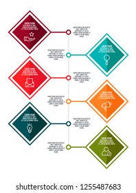 Modern 3D vector illustration. Infographic template with six elements, rhombus. Timeline step by step. Designed for business, presentations, web design, diagrams, chart, training with 6 steps.