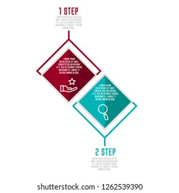 Modern 3D vector illustration. Infographic template with two elements, rhombus. Timeline step by step. Designed for business, presentations, web design, diagrams, chart, training with 2 steps