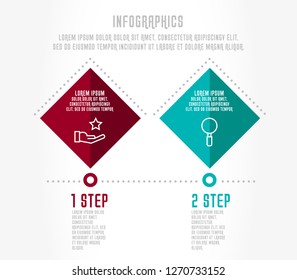 Modern 3D vector illustration. Infographic template with two elements, rhombus. Timeline step by step. Designed for business, presentations, web design, diagrams, chart, training with 2 steps.