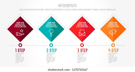 Modern 3D vector illustration. Infographic template with four elements, rhombus. Timeline step by step. Designed for business, presentations, web design, diagrams, chart, training with 4 steps