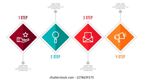 Modern 3D vector illustration. Infographic template with four elements, rhombus. Timeline step by step. Designed for business, presentations, web design, diagrams, chart, training with 4 steps