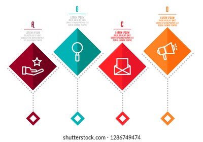 Modern 3D vector illustration. Infographic template with four elements, rhombus. Timeline step by step. Designed for business, presentations, web design, diagrams, chart, training with 4 steps.