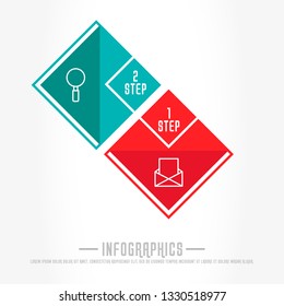 Modern 3D vector illustration. Infographic template with two elements, rhombus. Timeline step by step. Designed for business, presentations, web design, diagrams, chart, training with 2 steps.