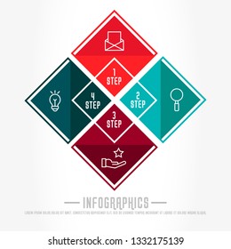 Modern 3D vector illustration. Infographic template with four elements, rhombus. Timeline step by step. Designed for business, presentations, web design, diagrams, chart, training with 4 steps.