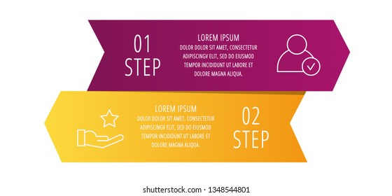 Modern 3D vector illustration. Infographic template with two arrows, text. Step by step. Designed for business, presentations, web design, diagrams, education with 2 steps