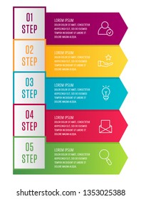 Modern 3D vector illustration. Infographic template with five arrows, text. Step by step. Designed for business, presentations, web design, diagrams, education with 5 steps