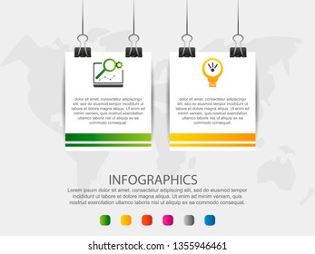 Ilustración vectorial 3D moderna. Infografía Plantilla cuadrada con dos Elementos, íconos, Clips. Paso a paso diseñado para negocios, presentaciones, Diseño web, interfaz, flujo de trabajo, diagramas con 2 pasos