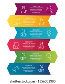 Modern 3D vector illustration. Infographic template with six arrows, text. Step by step. Designed for business, presentations, web design, diagrams, education with 6 steps