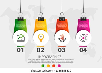 Modern 3D vector illustration. Infographic circles template with four elements, icons, clips. Step by step designed for business, presentations, web design, interface, workflow, diagrams with 4 step
