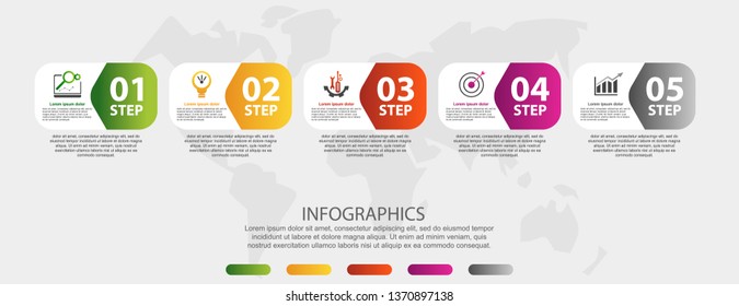 Modern 3D vector illustration. Infographic template with five elements, figures, rectangles, icons. Designed for business, presentations, web design, applications, interfaces, diagrams with 5 steps.