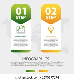 Modern 3D vector illustration. Infographic template with two elements, figures, rectangles and icons. Designed for business, presentations, web design, applications, interfaces, diagrams with 2 steps