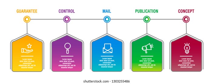 Modern 3D vector illustration. Pentagon label infographic template with five elements and icons. Designed for business, presentation, chart, workflow layout, 5 step options, diagrams or processes.