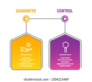 Modern 3D vector illustration. Pentagon label infographic template with two elements and icons. Designed for business, presentation, chart, workflow layout, 2 step options, diagrams or processes.