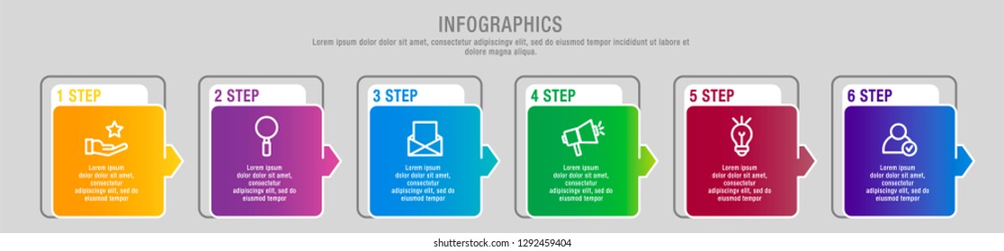 Modern 3D vector illustration. A rectangular infographic template with six elements, squares and percentages. Designed for business, presentations, web design, interface, charts with 6 steps.