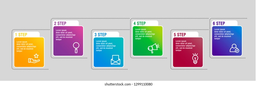 Modern 3D vector illustration. A rectangular infographic template with six elements, squares and percentages. Designed for business, presentations, web design, interface, charts with 6 steps.