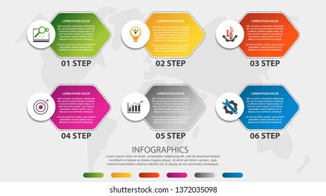Modern 3D vector illustration. Timeline process chart infographic template with six elements, box, options. Designed for business, banner, presentations, web design, interfaces, diagrams with 6 steps