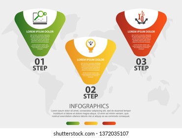 Modern 3D vector illustration. Timeline process chart infographic template with three elements, box. Designed for business, banner, presentations, web design, interfaces, diagrams with 3 steps.