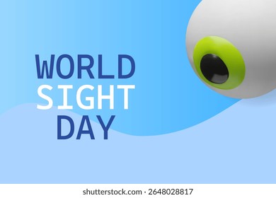 Ilustração vetorial 3D moderna para o Dia Mundial da Visão. O globo ocular de design com uma íris verde, simbolizando visão, saúde ocular, consciência global. Cartazes médicos, cartazes educativos, campanhas de saúde