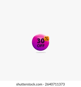 Modern 3D vectorized 30% OFF promotional icon with shadow effects
