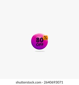 Modern 3D vectorized 80% OFF promotional icon with shadow effects