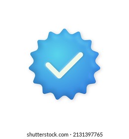 Modern 3d verified social media account badge vector symbol. Gradient blue icon representing verification and trust. 