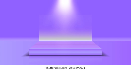 Modern 3D violet Podium on Bright purple Background with Glowing Light, Minimalist Style Product Display and Mockup. abstract illustration eps 10 