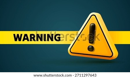 Modern 3D warning sign with exclamation mark and WARNING text on a dark blue-green background. Vector illustration