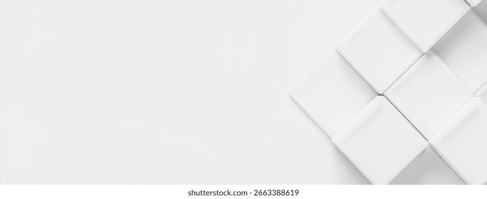 Modern 3D white cube geometric background with depth and dimension, perfect for contemporary design projects and digital presentations