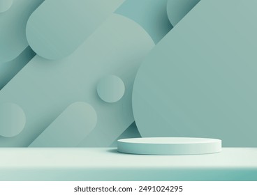 Modern 3D White Podium on Blue Geometric Background, Ideal for Product Display, Mockup, Showroom, and Showcase