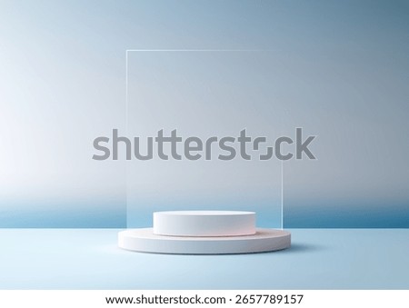 modern 3D white podium with a pink glow and transparent backdrop stands on a soft gradient background, perfect for product mockups, cosmetic branding, and minimal design scenes
