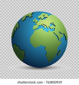 Modern 3d world globe model concept isolated on transparent background. World planet, vector earth sphere vector illustration for busines and science design