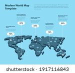 Modern 3d world map infographic template with colorful pointer marks - blue version. Easy to use for your design or presentation.