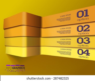 Modern 3D Yellow Info graphics. Can be used for application or website navigation / UI or web banners. Vector Design Layout / Paper Ribbons