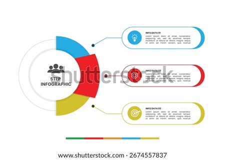 Modern 3-step infographic template with a circular diagram. Perfect for presenting a process, workflow, or key data points. Fully editable vector