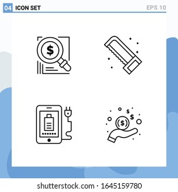 Modern 4 Line style icons. Outline Symbols for general use. Creative Line Icon Sign Isolated on White Background. 4 Icons Pack.