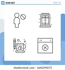 Modern 4 Line style icons. Outline Symbols for general use. Creative Line Icon Sign Isolated on White Background. 4 Icons Pack.