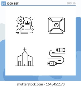 Modern 4 Line style icons. Outline Symbols for general use. Creative Line Icon Sign Isolated on White Background. 4 Icons Pack.