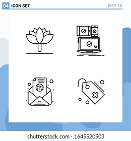 Modern 4 Line style icons. Outline Symbols for general use. Creative Line Icon Sign Isolated on White Background. 4 Icons Pack.