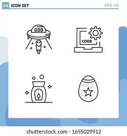 Modern 4 Line style icons. Outline Symbols for general use. Creative Line Icon Sign Isolated on White Background. 4 Icons Pack.
