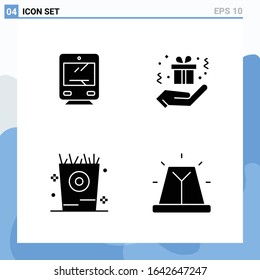 Modern 4 solid style icons. Glyph Symbols for general use. Creative Solid Icon Sign Isolated on White Background. 4 Icons Pack.